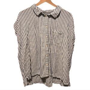 Orvis Chambray Blue White Striped Short Sleeve Button Down Top Size XXL